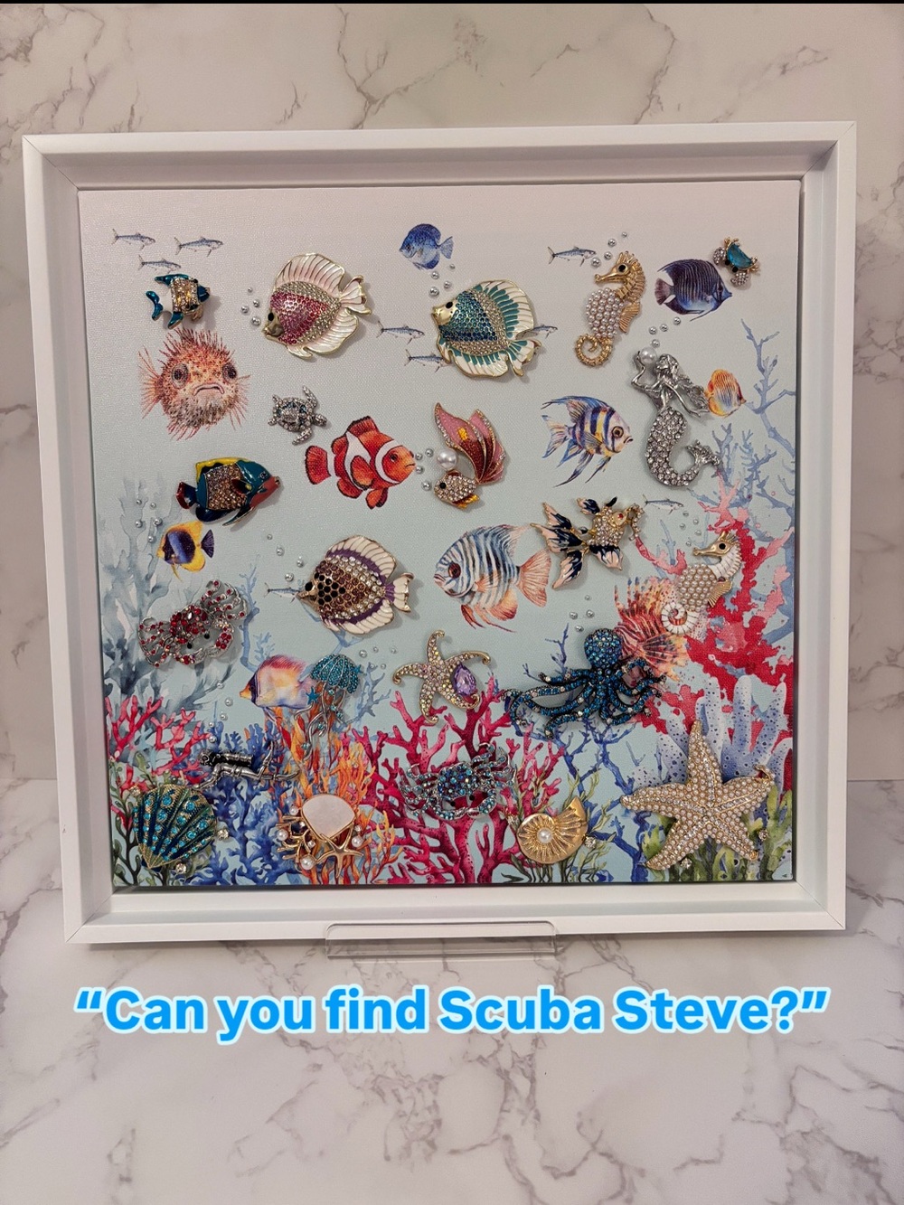 Underwater Coral Reef Wall Art - Framed Ocean Fish Print in Blue & Coral